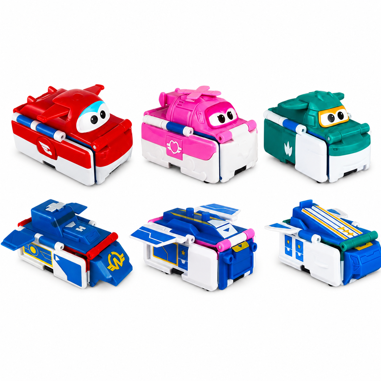Super Wings 2-in-1 Flip Cars with Jett, Dizzy and Tino in vehicle and base modes