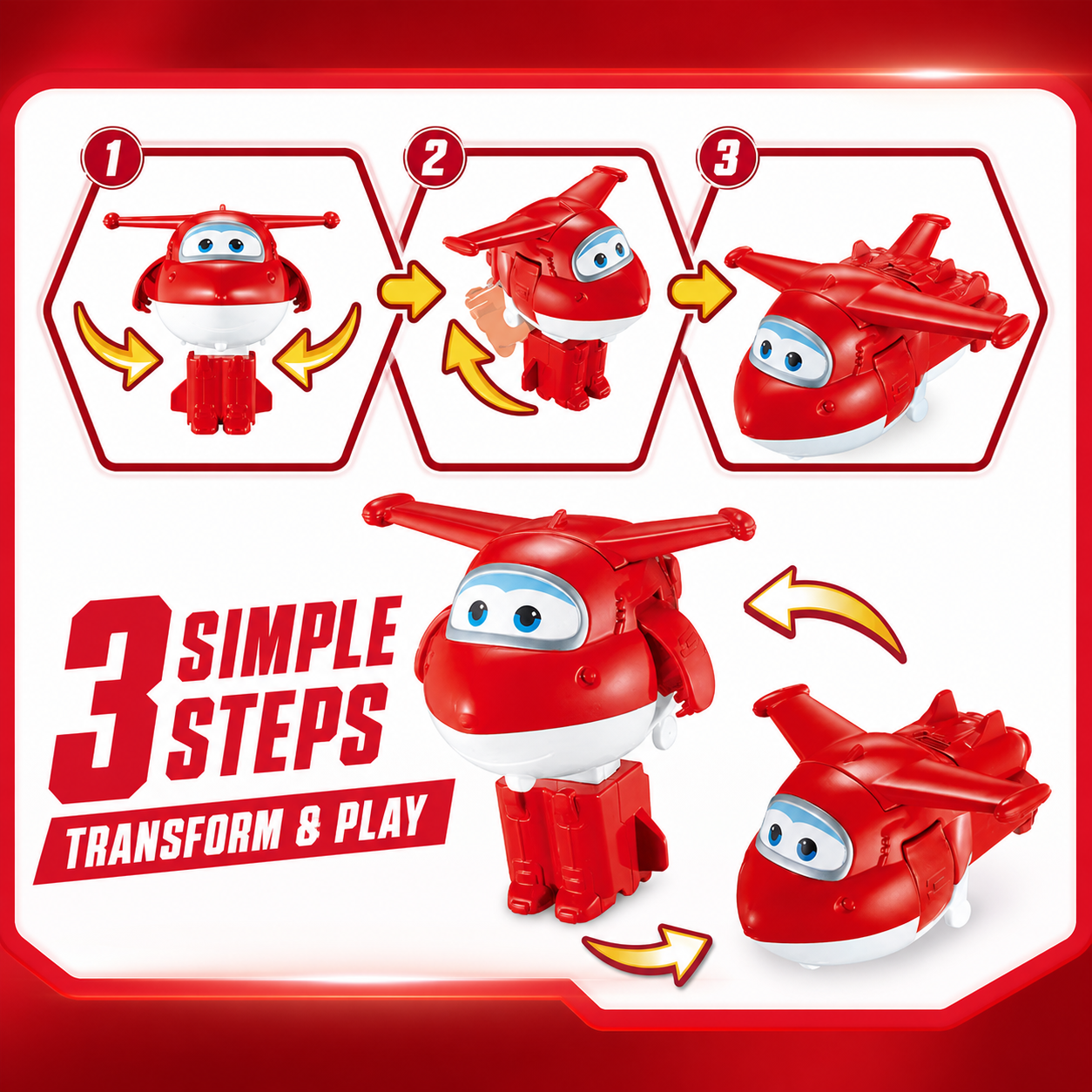 Super Wings figure transforms in three simple steps