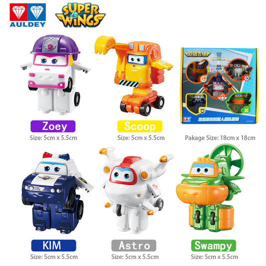 Super Wings Season 3 Mini Transform-A-Bots 5 Pack Collection, ZOEY/SCOOP/SWAMPY/KIM/ASTRO